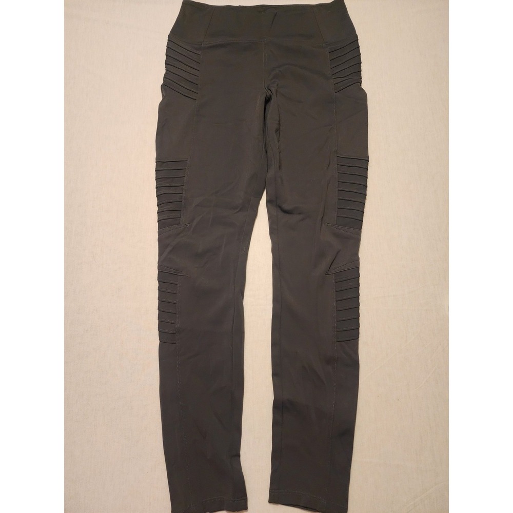 Athleta Delancey Moto Tight Women‎ Medium Gray Ribbed Ankle Biker Zip Legging